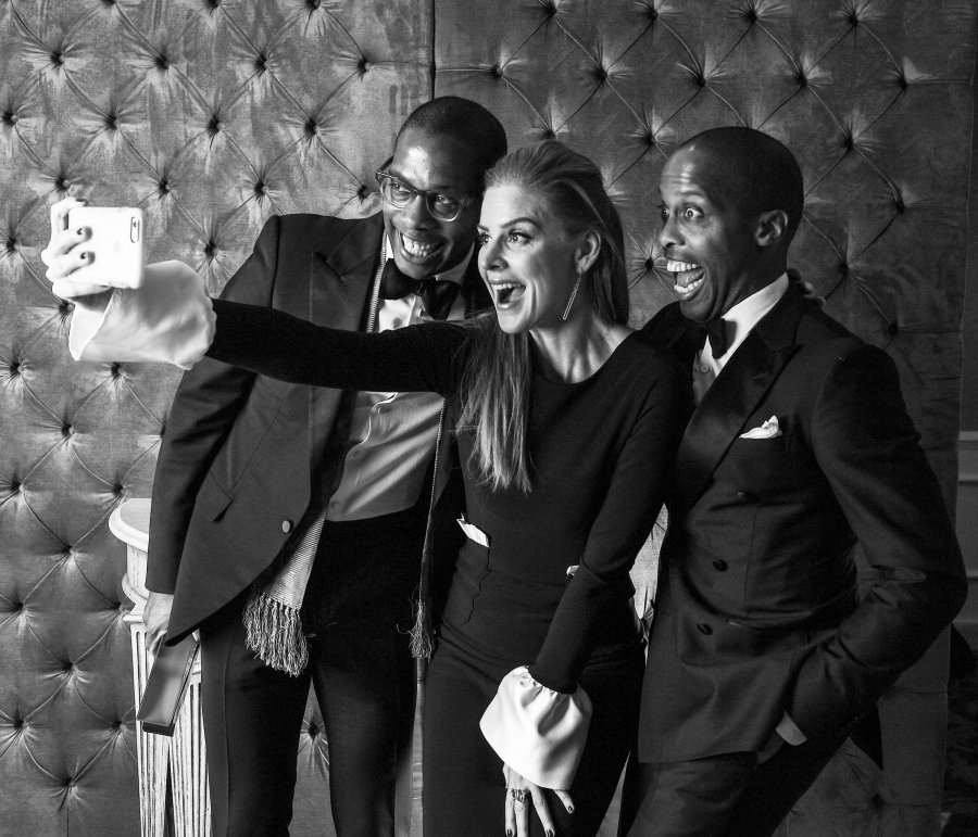 Byron (no glasses), Dexter Peart (glasses) and Actress Sarah Rafferty pose for the CAFA portrait studio held at Fairmont Royal York Hotel on April 15th, 2016 Photo George Pimentel